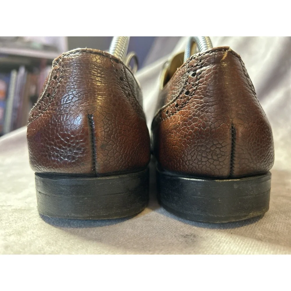 Men's Brown Pebbled Leather Lace Up Oxford Dress Shoes Solid Lace Accents